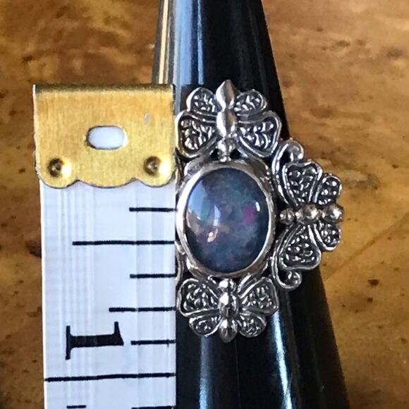 Australian Blue Opal Sterling Silver Ring Size 7 - Picture 6 of 8